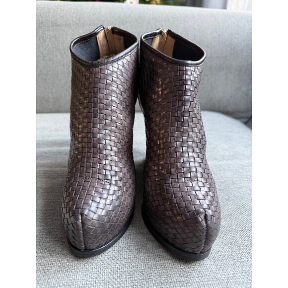 TwinSet Woven Wedge Leather Bootie Taupe Grey Women's Sz 39 US 8.5/9 - Picture 2 of 14